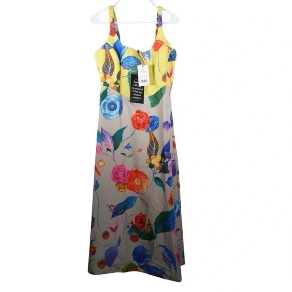 Tuckernuck Vivid Jardin Dominique Dress S Multi Yellow Floral Midi NWT